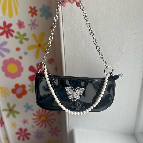 Black Patent Leather Bag with Butterfly Design - Picture 2 of 3